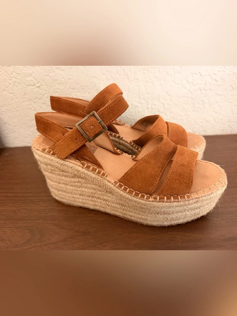 Soludos Womens Como Platform Wedge Sandals Brown suede size 6 preowned